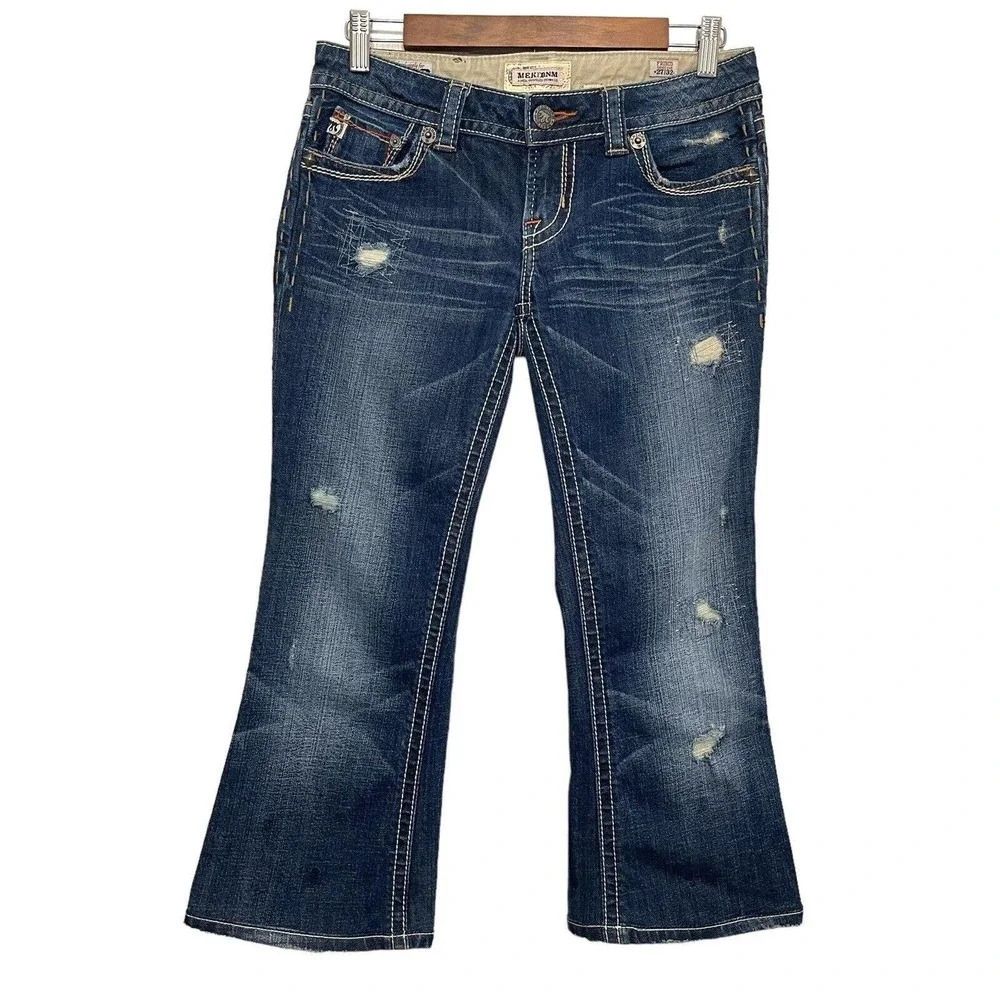 Buckle MEK DNM Distressed Low Rise Frisco‎ Boot cut Denim Jean Size 27